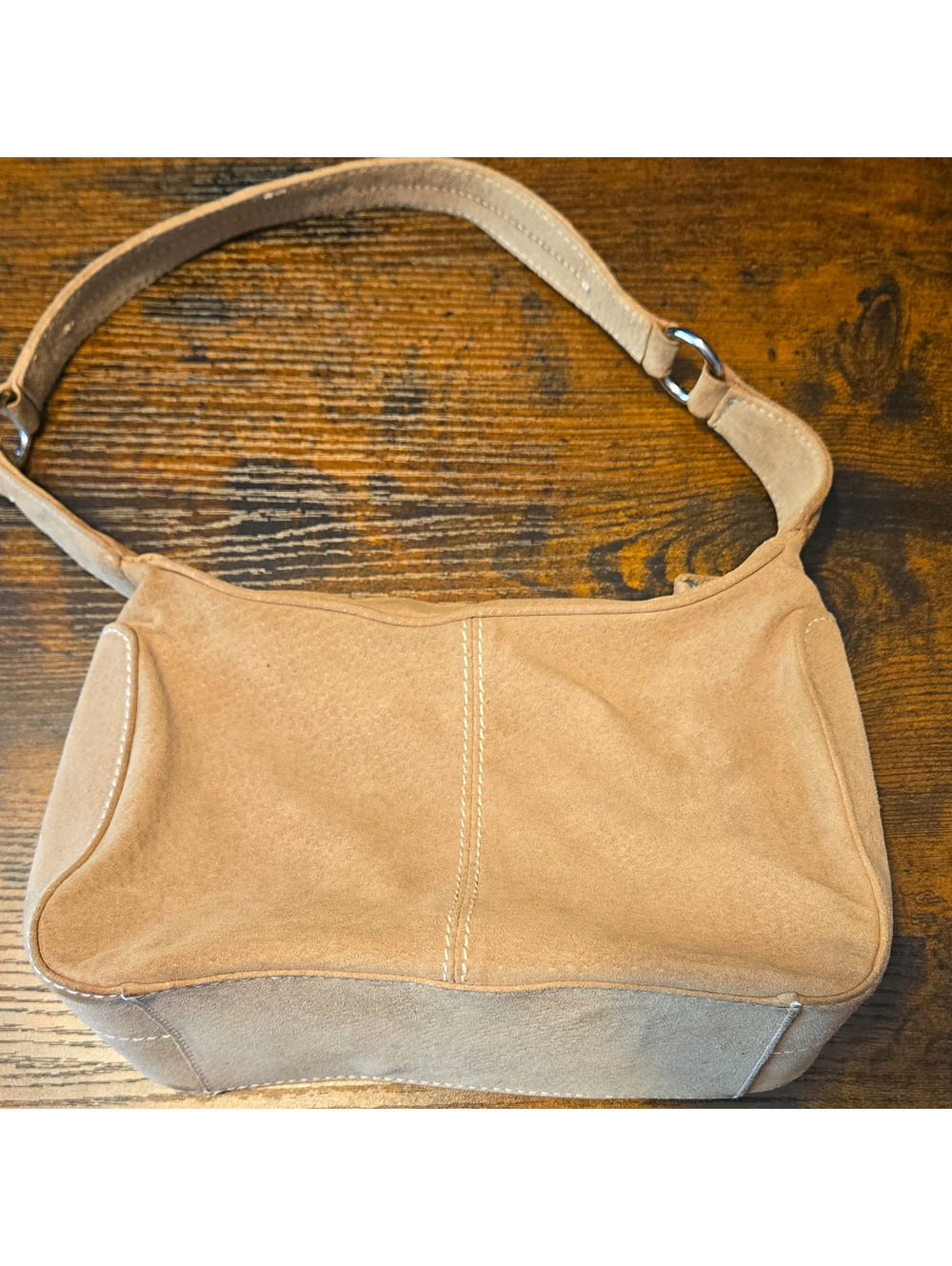 Wilsons Leather Beige Shoulder Bag Silver Hardware Stitching hobo y2k